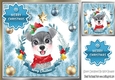 Cute dog in blue festive frame with baubles 8x8 (two)