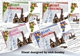  4 Pretty snowscenes with cottages cardfronts 8x8 mini kit