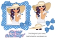 Lovely lady in a pink polkadot blowing kisses 7x7 (blue)