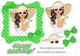 Lovely lady in a pink polkadot blowing kisses 7x7 (green)