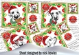 4 Lovely Dogs in santa hats in bauble frames card fronts 8x8 mini kit