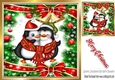 Cute penguins in green festive 8x8 frame with baubles