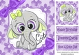 Cute elephant in purple floral frame with bows 8x8