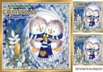 Cute pair of little birds in winter scarf in blue festive frame 8x8