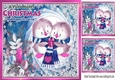 Cute pair of little birds in winter scarf in pink festive frame 8x8