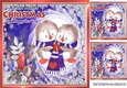 Cute pair of little birds in winter scarf in peach festive frame 8x8