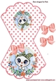 White kitten with peach bow on polkadot rocker card