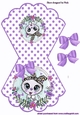 White kitten with purple bow on polkadot rocker card