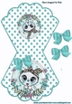 White kitten with turq bow on polkadot rocker card