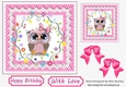 Cute owl with flowers in pink polkadot and lace 7x7 frame