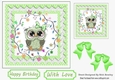 Cute owl with flowers in green polkadot and lace 7x7 frame