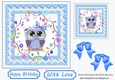 Cute owl with flowers in blue polkadot and lace 7x7 frame