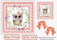 Cute owl with flowers in peach polkadot and lace 7x7 frame