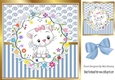 Cute white kitten in blue stripe ornate frame 8x8 