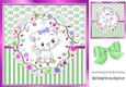 Cute white kitten in green stripe ornate frame 8x8