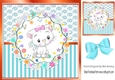 Cute white kitten in turq stripe ornate frame 8x8