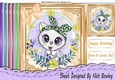 6 white kittens with flowers and bows card fronts 8x8 mini kit