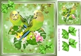 Cute green budgies with polkadot bows 8x8 (two)