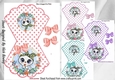 4 White kittens with bows on polkadot rocker cards mini kit