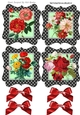 4 Lovely black/white toppers of roses and flowers with bows