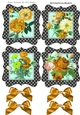 4 Lovely black/white toppers of roses and flowers with gold bows
