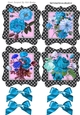 4 Lovely black/white toppers of roses and flowers with turq bows
