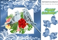Pretty Blue Budgies on a branch with flowers and bows 8x8