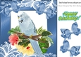 Pretty Blue Budgie on a branch with pink/yellow flowers and bows 8x8