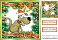 Christmas toon puppy in santa hat in festive frame 8x8 (orange)