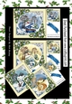  4 Lovely snow scenes with cottages, stream and blue baubles 8x8  mini kit