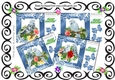  4 Pretty Blue Budgies with flowers and bows card fronts 8x8 Mini Kit