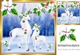 Magical blue snow scene with unicorns with flowers 8x8