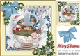 Cute mice in a teacup in festive frame with bow & baubles 8x8