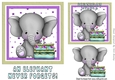 Cute birthday ele with cake and stars 7x7 (purple)