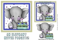 Cute birthday ele with cake and stars 7x7 (blue)