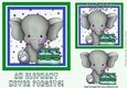 Cute birthday ele with birthday cake and stars 7x7 (green)