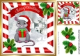 Cute christmas mouse in festive stripe frame with holly 8x8