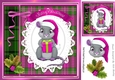 Cute christmas mouse in festive pink tartan frame with holly 8x8