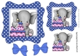 Cute elephant with birthday cake and blue bows 7x7