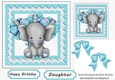 Cute elephant with balloons lace and turq bows 7x7