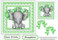 Cute elephant with balloons lace and green bows 7x7