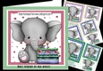 4 Cute birthday eles with cakes and stars 7x7 card front mini kit