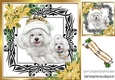 Cute westies in santa hat, festive frame with gold flowers 8x8