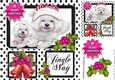 Cute westies in black polkadot window with holly and bell 8x8 (cerise)