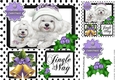 Cute westies in black polkadot window with holly and bell 8x8 (purple)