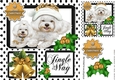 Cute westies in black polkadot window with holly and bell 8x8 (gold)