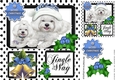 Cute westies in black polkadot window with holly and bell 8x8 (blue)
