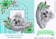 cute puppy on cushion with green flowers 7x7
