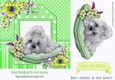 cute puppy on cushion with yellow flowers 7x7