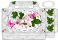 Pretty tote  bag with white lilies, lace and paper pink butterflies